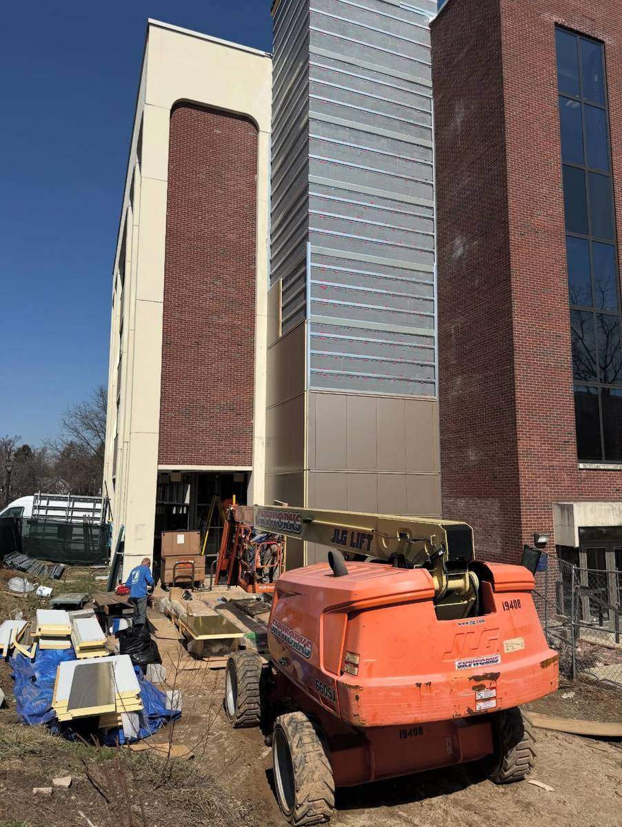 Boom lift and building facade