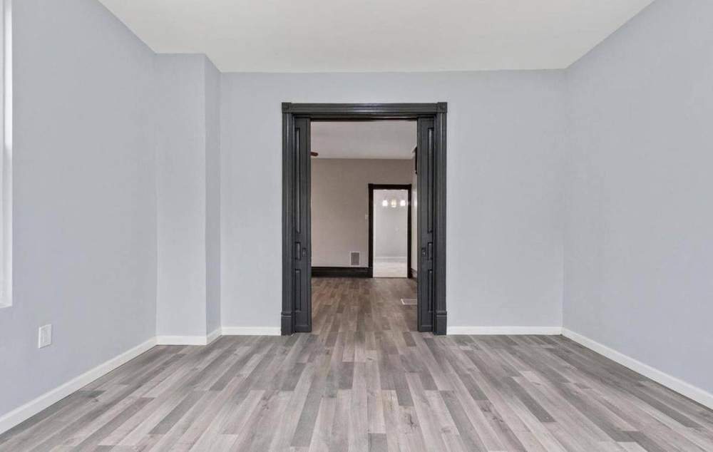 Dining room with dark trim